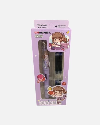 Cool Girl Fountain Pen Set – 4 Ink Cartridges, 0.38mm Fine Nib