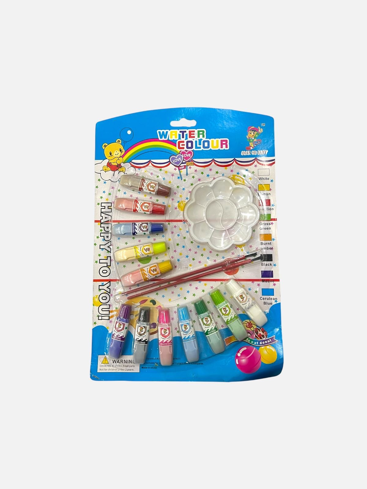 Kids Water Color Tube Set (12 Colors) with Flower Palette & 2 Painting Brushes