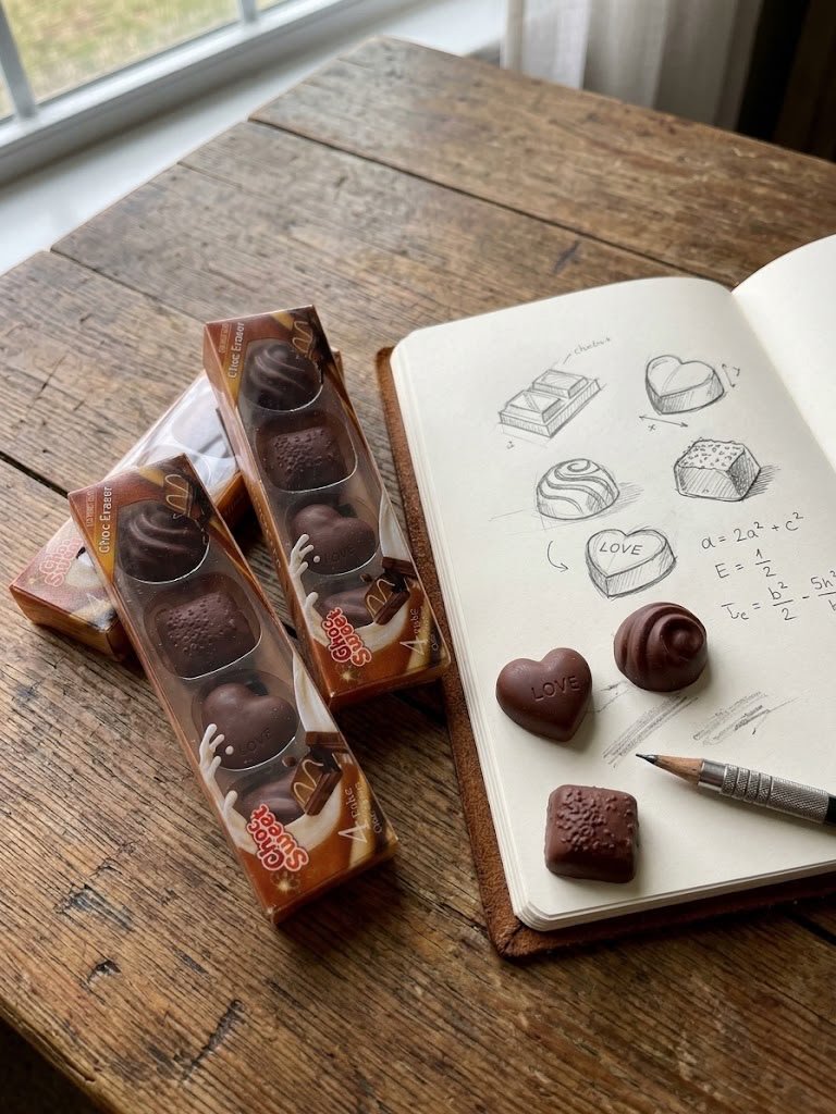 4-Pack Mini Chocolate Fancy Rubber Eraser Set