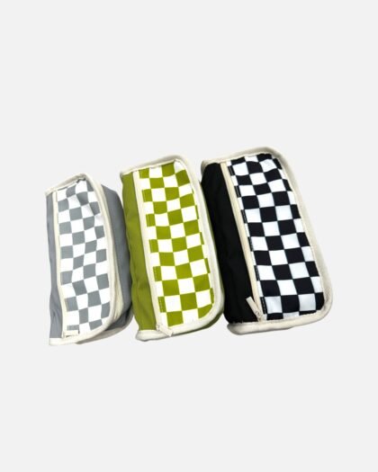 Checkerboard Pattern Multi-Compartment Pencil Pouch