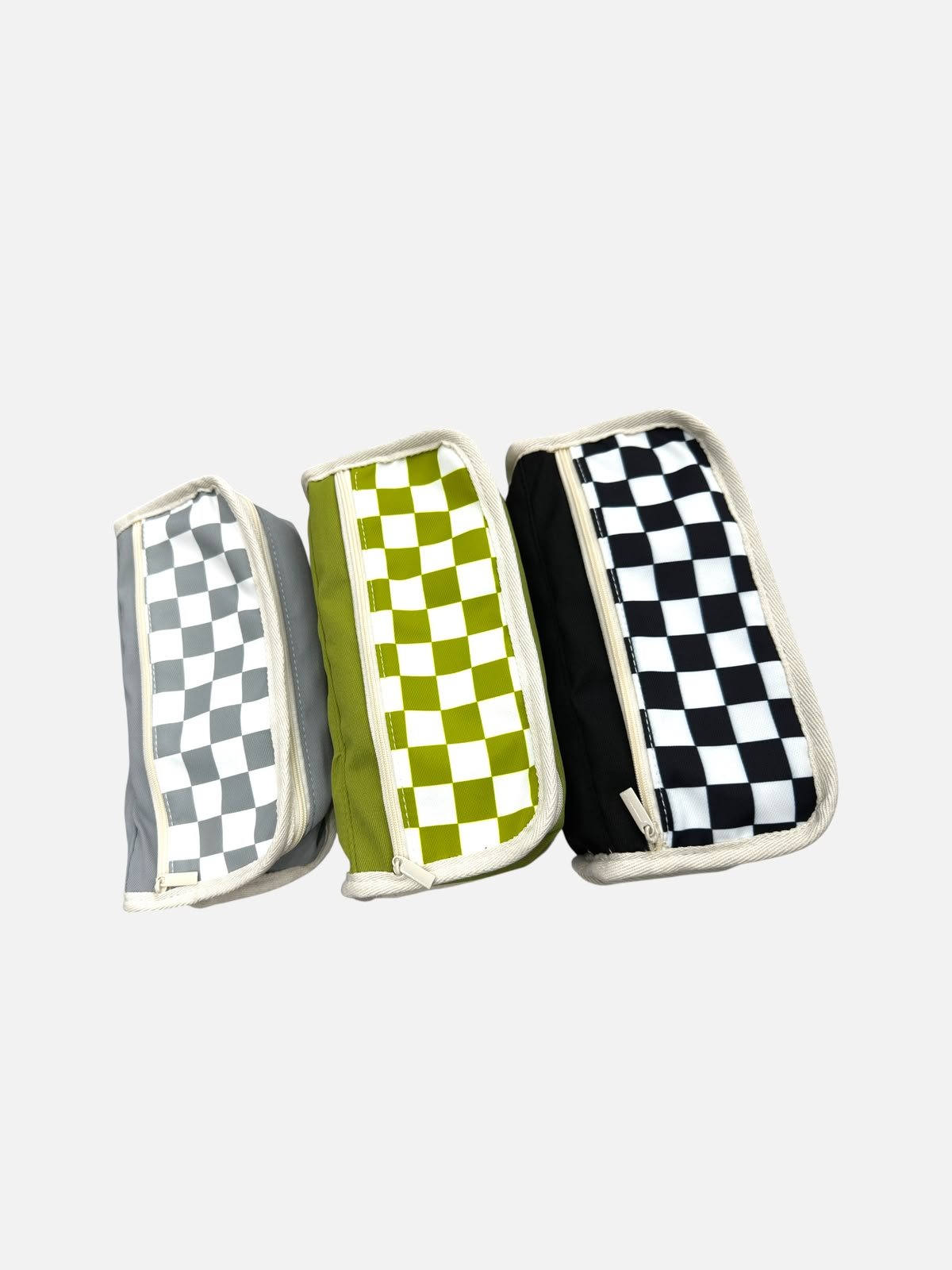 Checkerboard Pattern Multi-Compartment Pencil Pouch